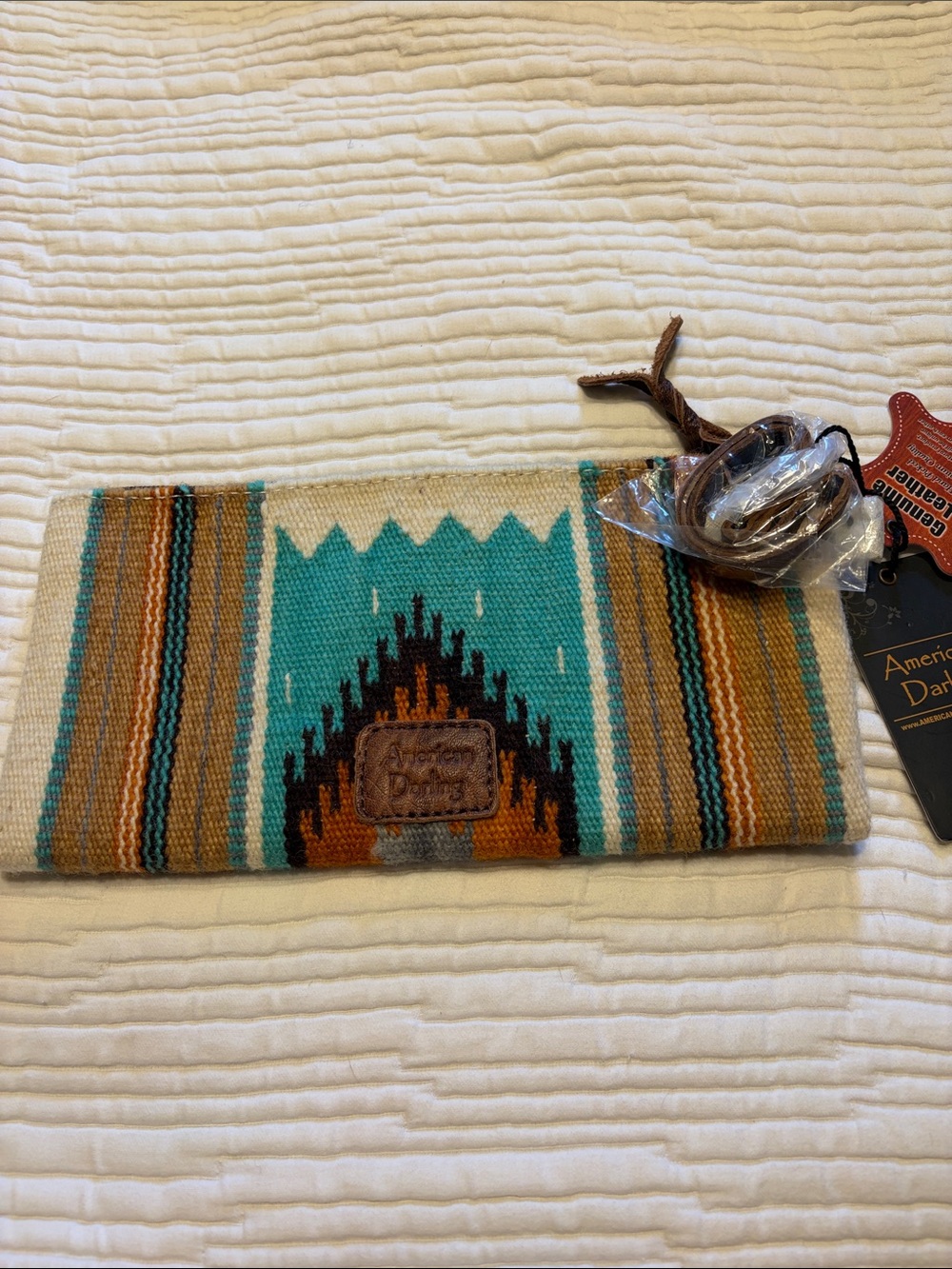 American Darling Turquoise Brown Cream Striped Southwestern Clutch